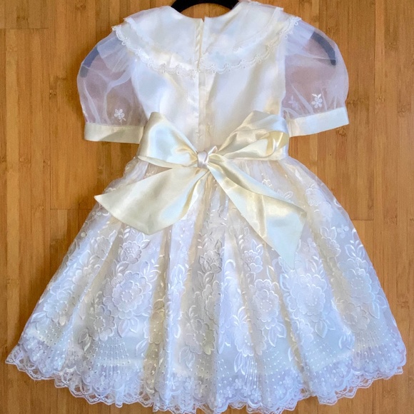 Vintage Dress Jessica McClintock Size 4 Sheer Lace Ivory Communion Flower Girl - Picture 2 of 14